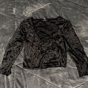 Forever 21 Black Criss-Cross Velvet Blouse